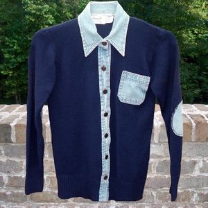 Vintage Blue Jean Sweater with Jean Patch Elbows