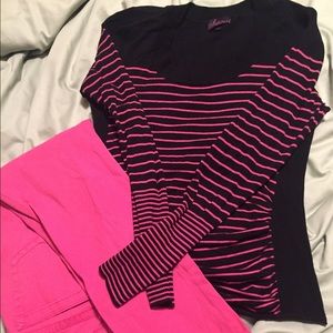 Hot pink skinny jeans & sweater set