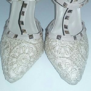 Tan Medallion Crochet T Strap Heel