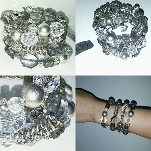 Guess coil bracelet silver and clear tone NWT