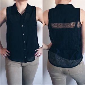 Sleeveless Black Button Down Blouse with Pocket