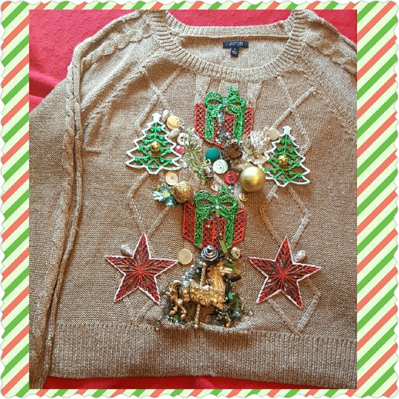ON HOLD Christmas Sweater L with Glitter Ornaments