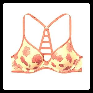 PINK Hibiscus Lace Cage Back Bra