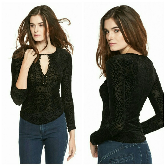 Free People Tops - FREE PEOPLE Velvet Studded Keyhole Top Long Sleeve