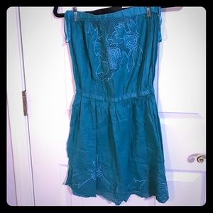 Teal loose mini dress with tight waistband