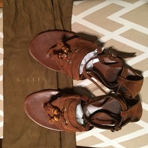 Gucci suede sandals with tassels. Size 39 1/2C.