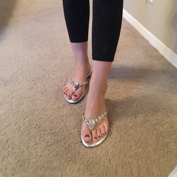 Authentic Ferdene Tear silver crystals flip flops