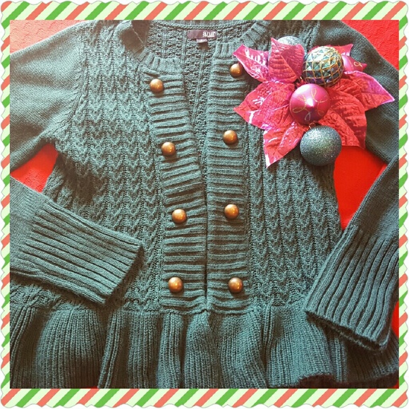 LAST CALL! Green peplum Sweater with Holiday Touch