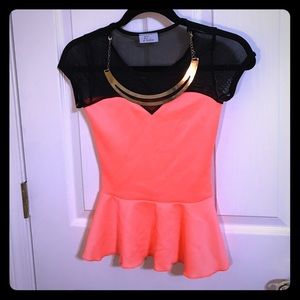 Pink and black peplum top