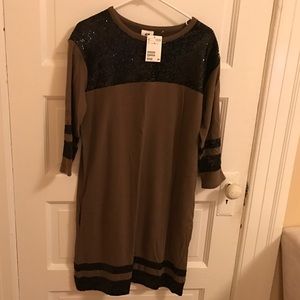 H&M Studio Olive green dress with black sequins.