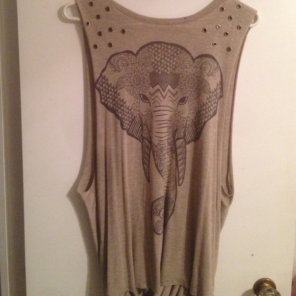 Tan/grey open back elephant muscle t