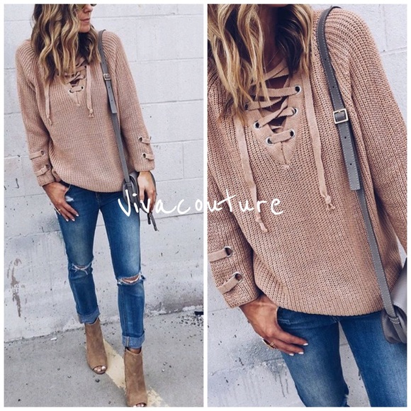 Sweaters - Last One ! CHIC Sweater Tunic Lace UP