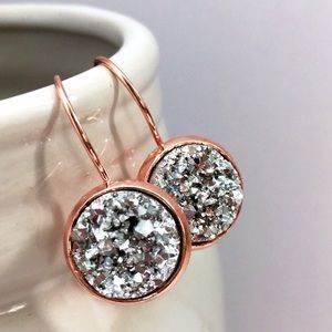 Rose gold druzy lever-back earrings