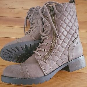Cute Brown Quilted Ankle Combat Boots