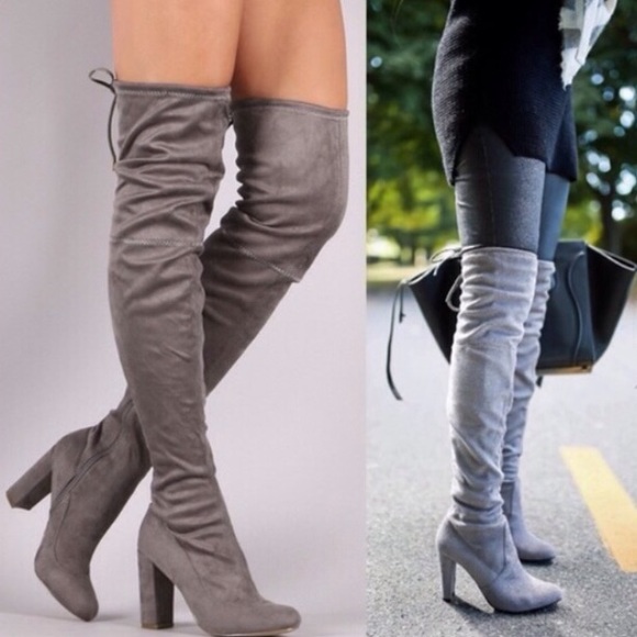 Shoes - •JUST IN• Over the Knee Gray Suede Boots