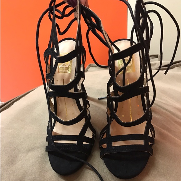 Strappy black lace up heels