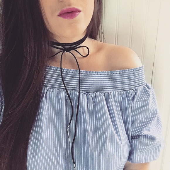 "Sadie" Necklace || Black Faux-Suede Tie-Up Choker - Picture 2 of 5