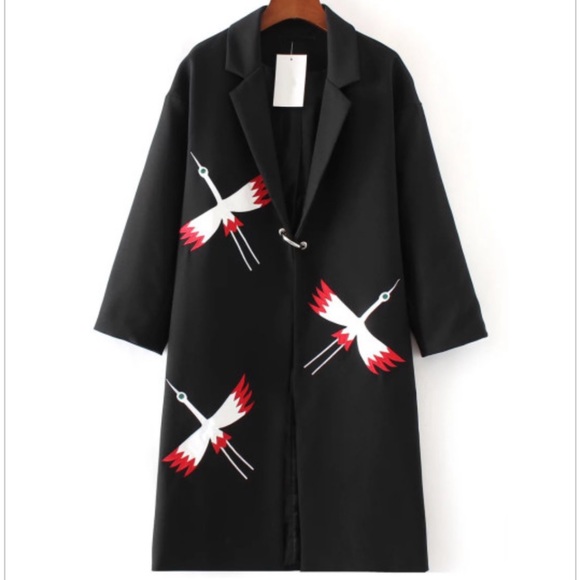 Boutique Jackets & Blazers - EUC Gorgeous Embroideries Cranes Birds Coat