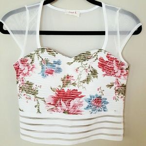 NWOT Beautiful Floral Mesh Crop Top