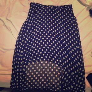 Navy and white polka dot skirt