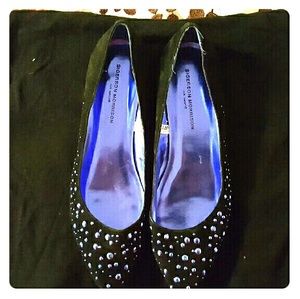 Black blue pointed flats studded