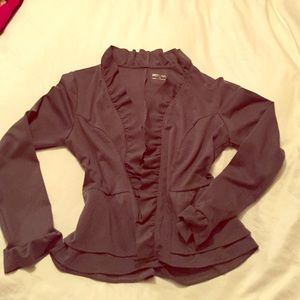 Cute ruffle front cardigan in gray