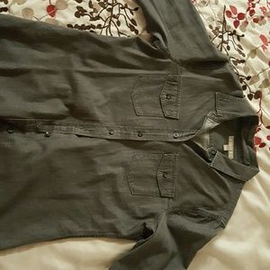 Grey denim button up.