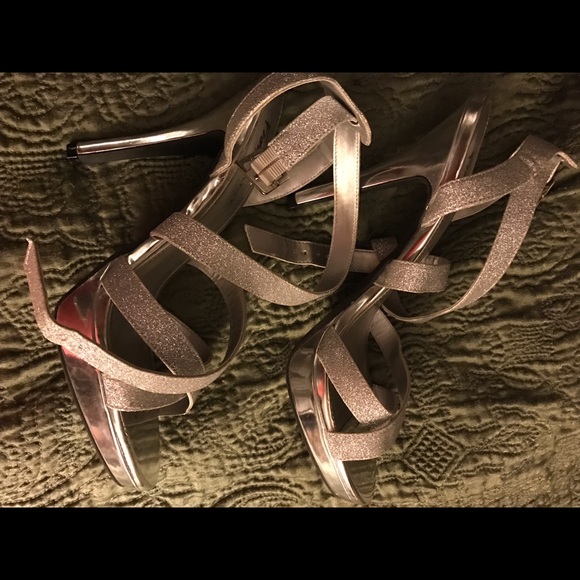 Silver Glitter Strappy Heels & Clutch