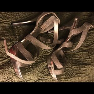 Silver Glitter Strappy Heels & Clutch