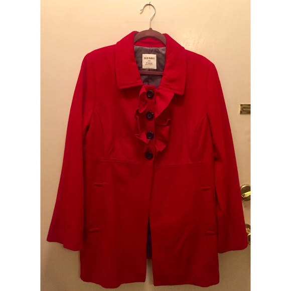 Mid Length Coat with Ruffle Chest