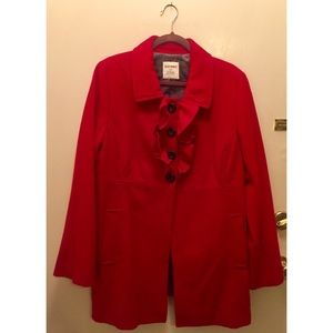 Mid Length Coat with Ruffle Chest