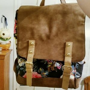Pretty Floral and Brown Faux leather backback