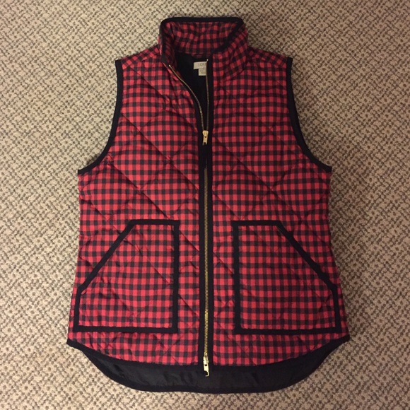 J Crew Black and Red Checkered Vest