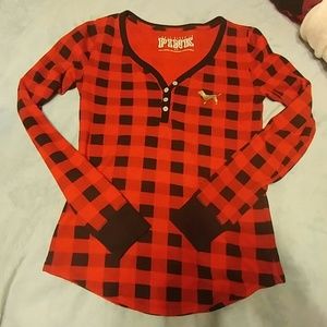 PINK Victoria's Secret Red Plaid Thermal Top