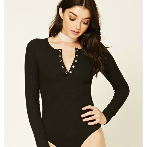 White 4 Button Bodysuit from Forever 21