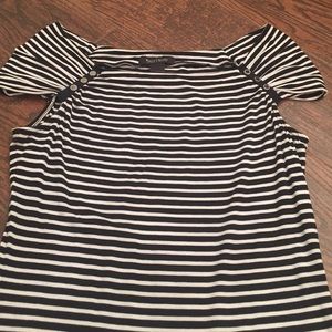 Boat neck black and white striped shirt