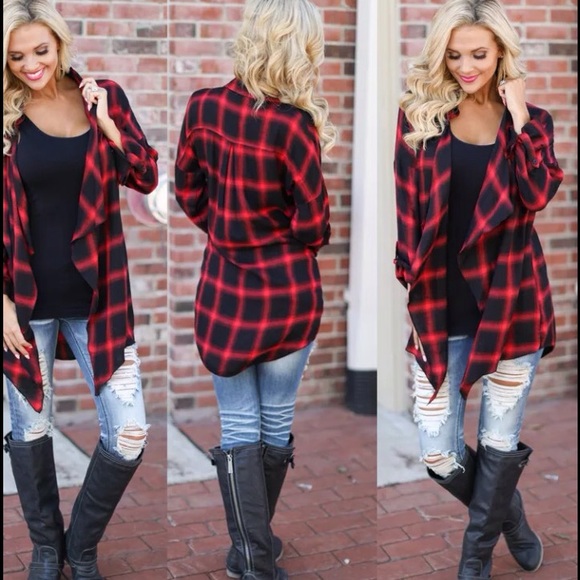 ❗CLEARANCE❗Plaid Open Front Cardigan - Picture 3 of 4