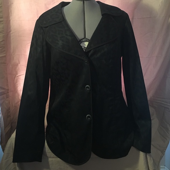 Black sateen modal cheetah print jacket size 10
