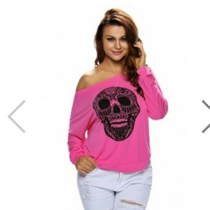 Black Printed Skull Pink T-shirt