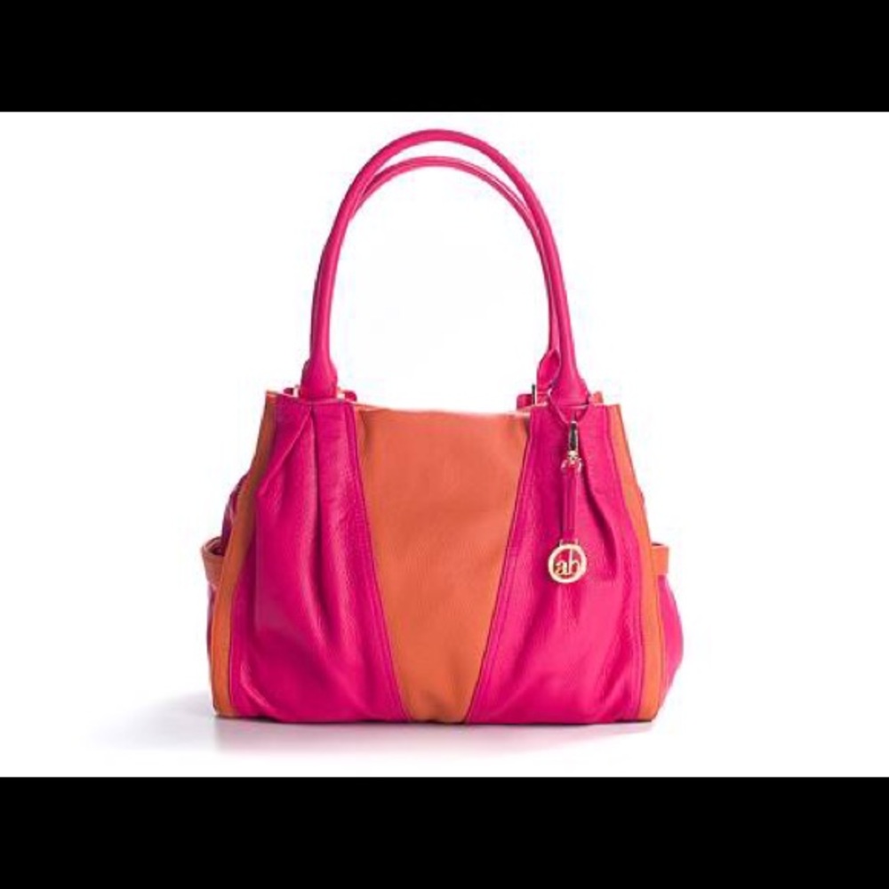 ❇️SALE❇️Hot pink&orange colorblock leather satchel