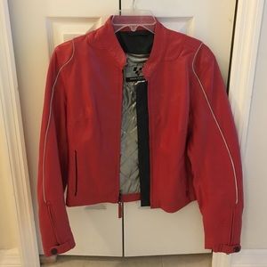 RESERVED Red leather Moto GP motorcycle jacket.