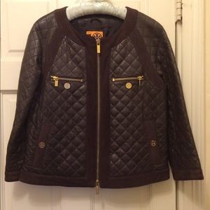 NEW Tory Burch quilted brown leather jkt w/suede