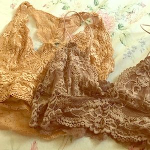 Me to We Bralettes in Gold and Mauve.