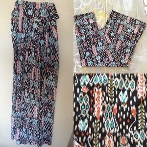 Flowing Ikat Tribal Printed Palazzo Pants Size XL
