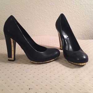Bcbg black and gold studded heels