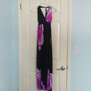Black with purple flowers halter dress
