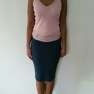 F21 dark green knee length body con skirt