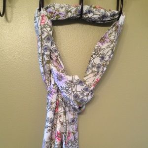 White Scarf with Pink & Purple Flowers