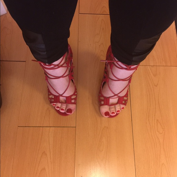 Red tie up heels