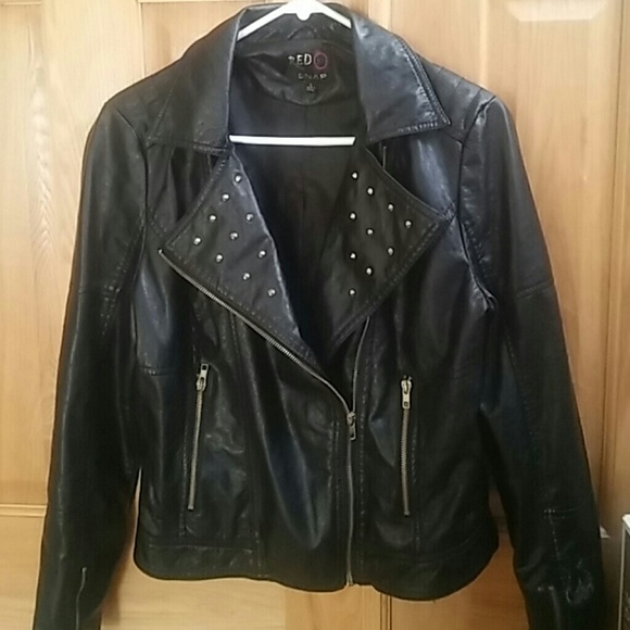 Black Faux Leather Jacket W/Gold Studs